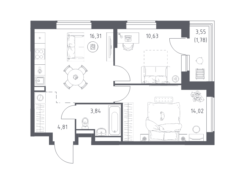 3 ккв (Евро) 51,4 м²