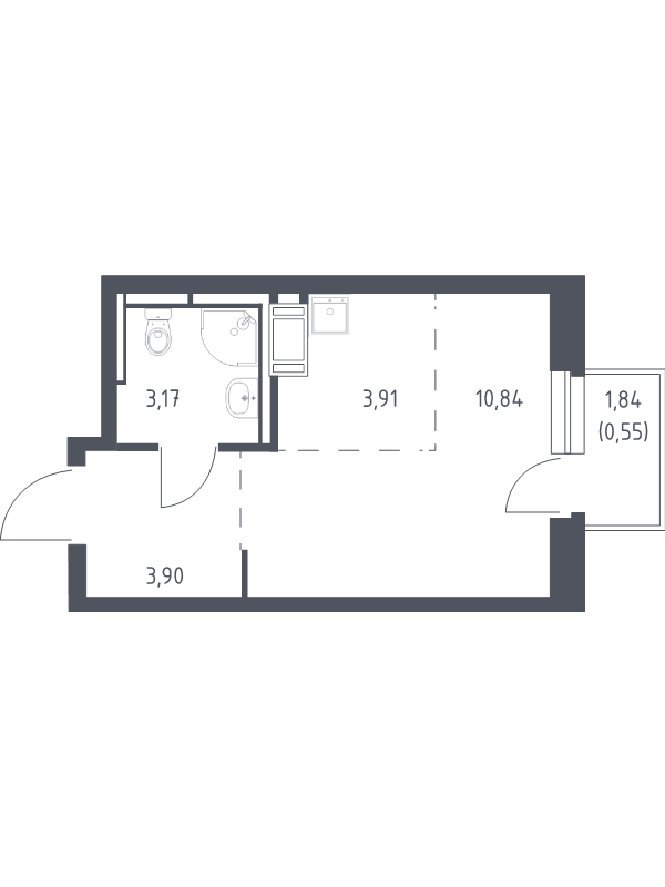 Студия 22,4 м²