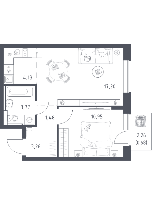 2 ккв (Евро) 41,5 м²