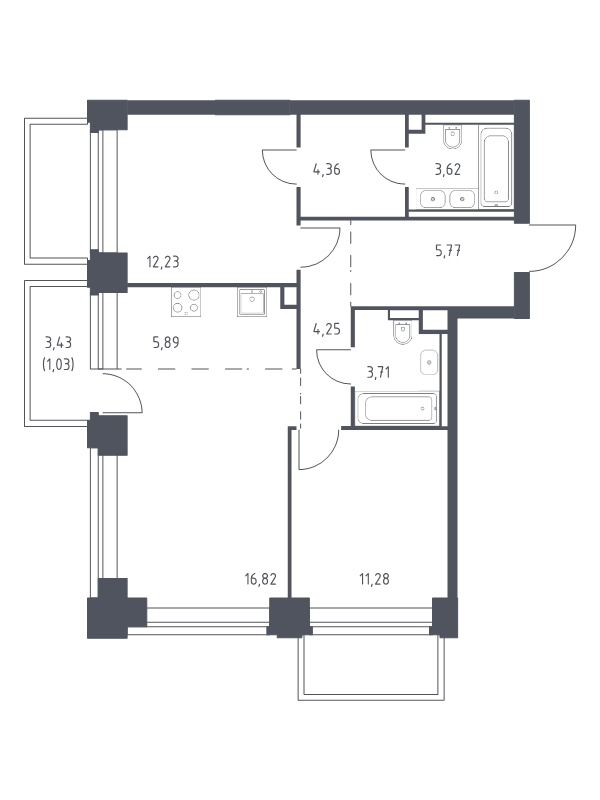 3 ккв (Евро) 69 м²