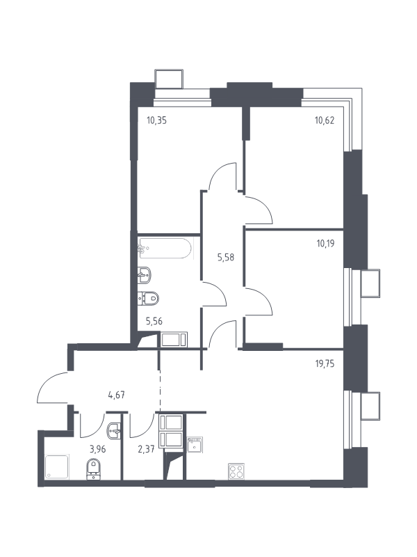 4 ккв (Евро) 73 м²