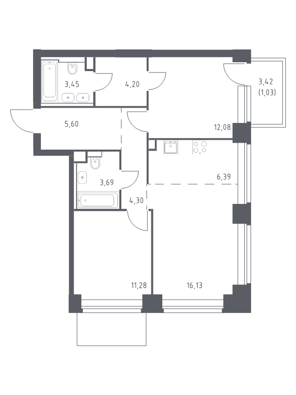 3 ккв (Евро) 68,2 м²