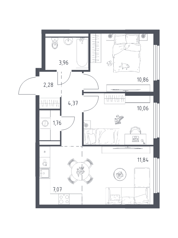 3 ккв (Евро) 52,2 м²