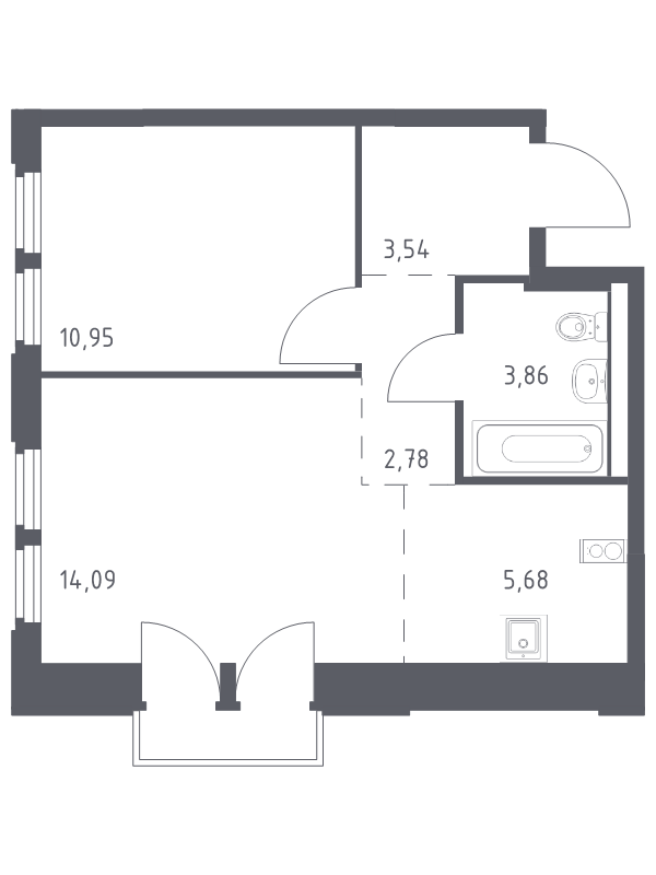 2 ккв (Евро) 40,9 м²