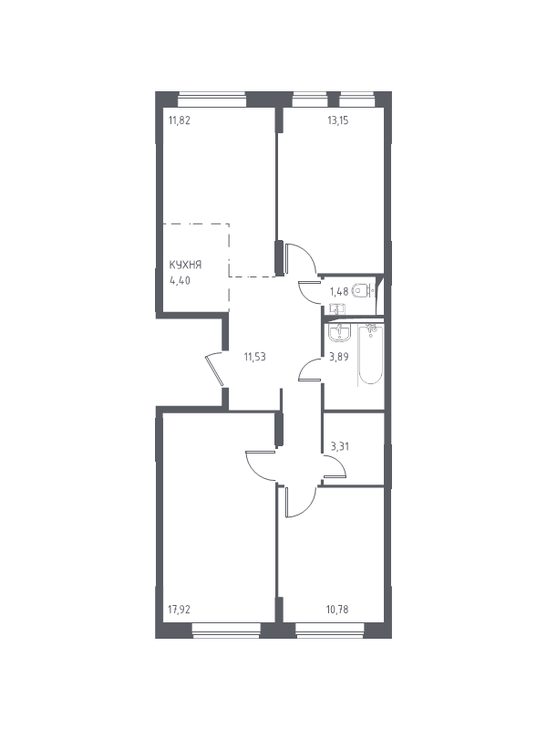 4 ккв (Евро) 77,4 м²