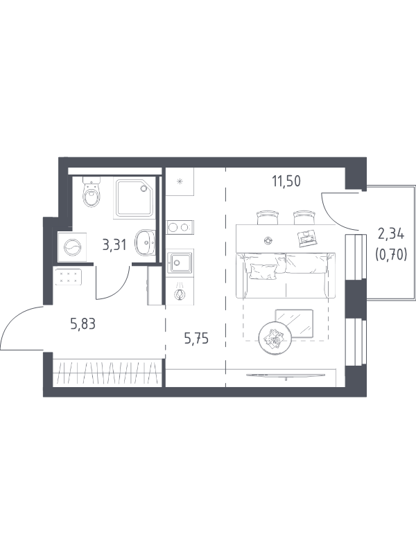 Студия 27,1 м²