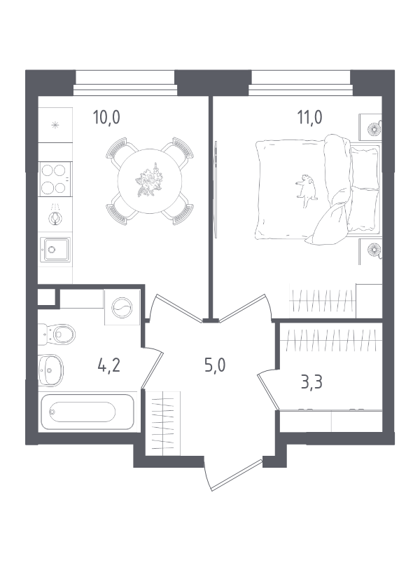 1 ккв 33,5 м²