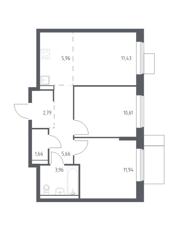 3 ккв (Евро) 54 м²
