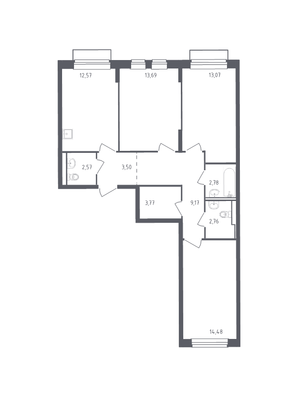 3 ккв 76,8 м²