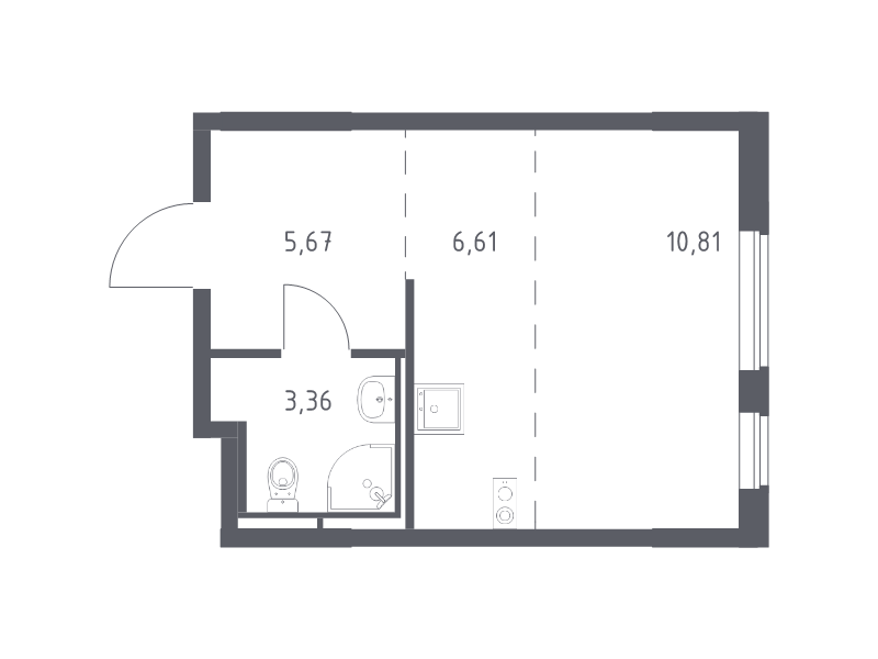 Студия 26,5 м²