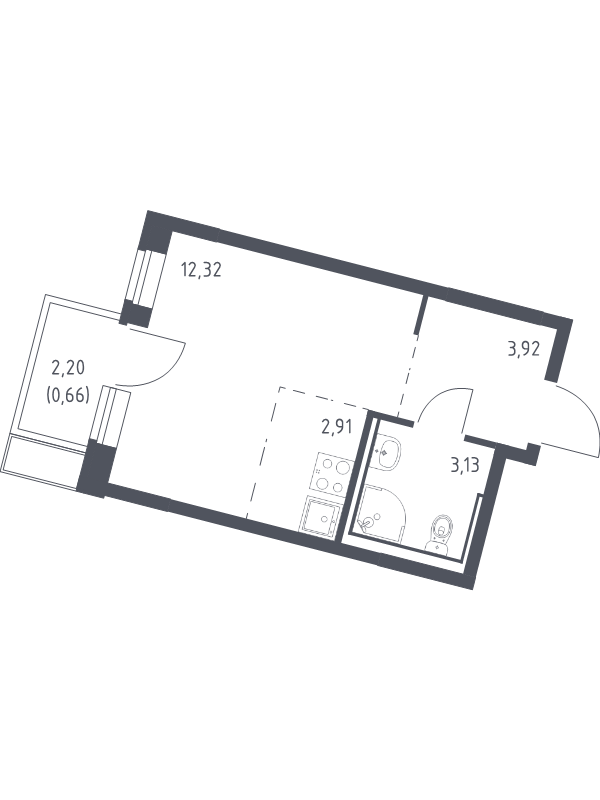 Студия 22,9 м²