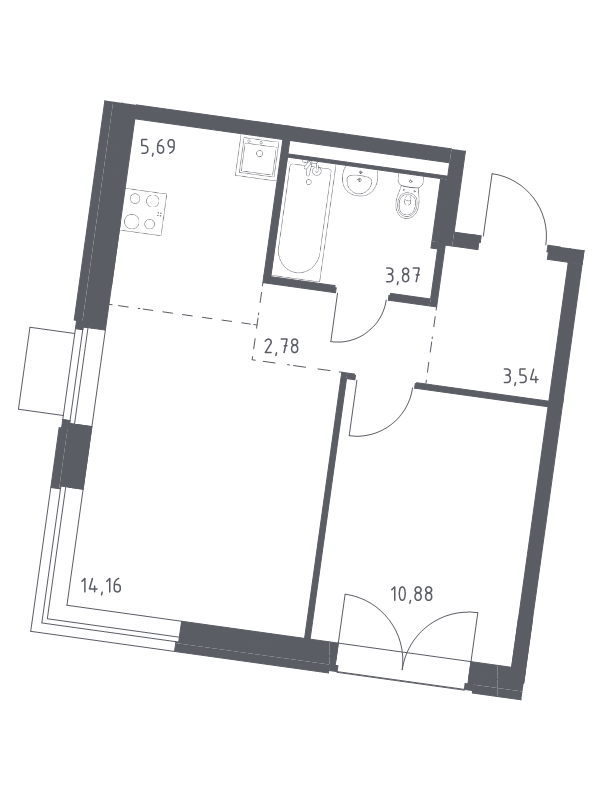 2 ккв (Евро) 40,9 м²