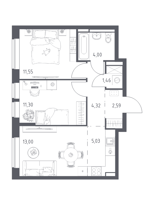 3 ккв (Евро) 53,3 м²