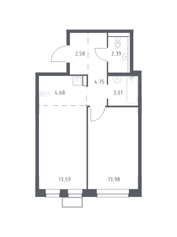 2 ккв (Евро) 45 м²