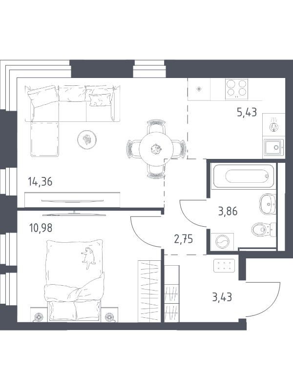 2 ккв (Евро) 40,8 м²