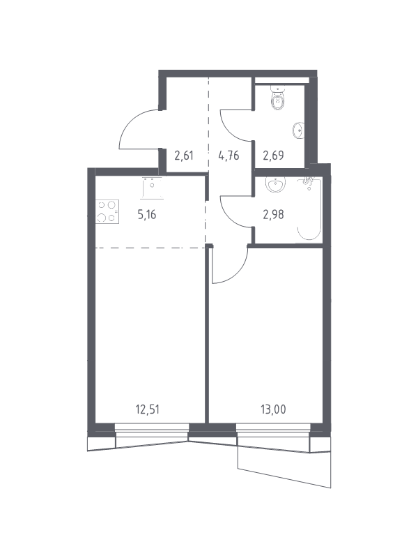 2 ккв (Евро) 43,7 м²