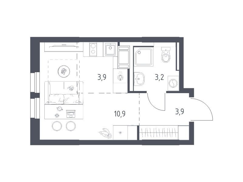 Студия 21,7 м²