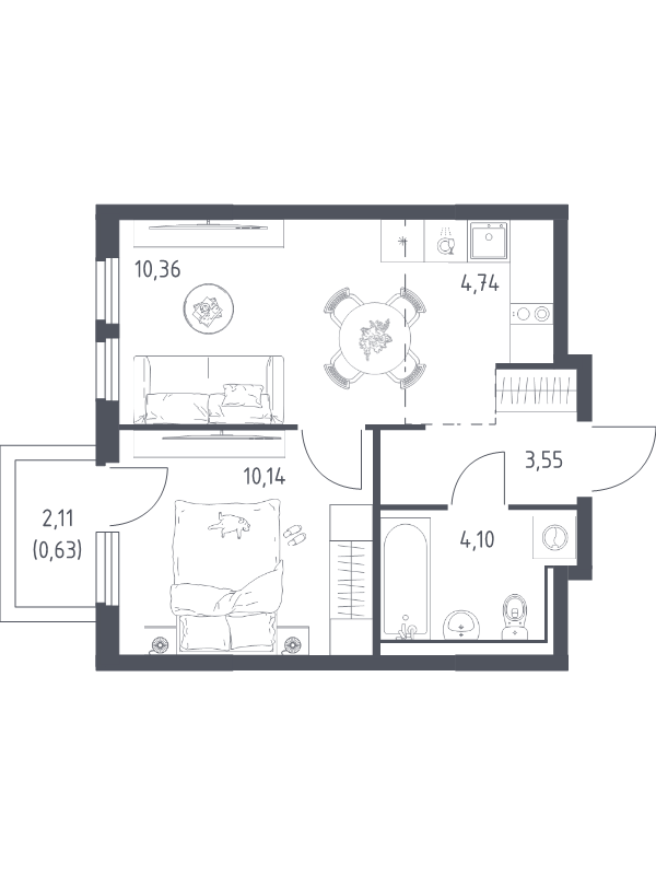 2 ккв (Евро) 33,5 м²
