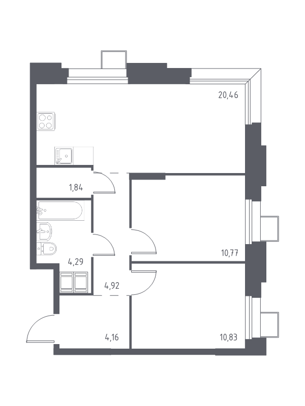 3 ккв (Евро) 57 м²