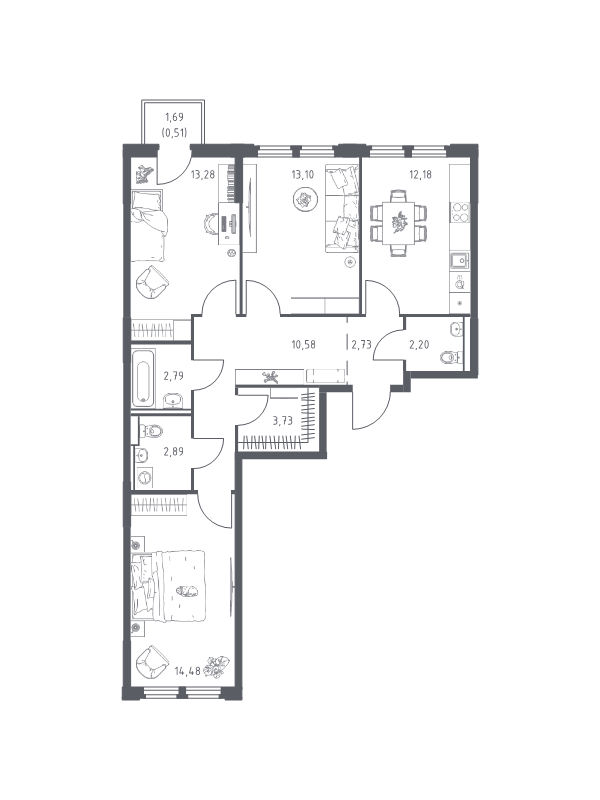 3 ккв 78,5 м²