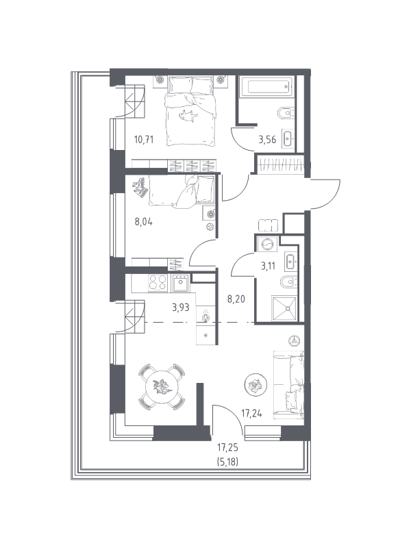 3 ккв (Евро) 60 м²
