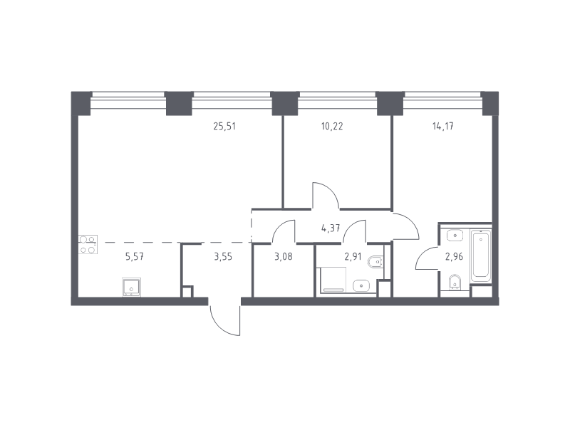 3 ккв (Евро) 72,3 м²
