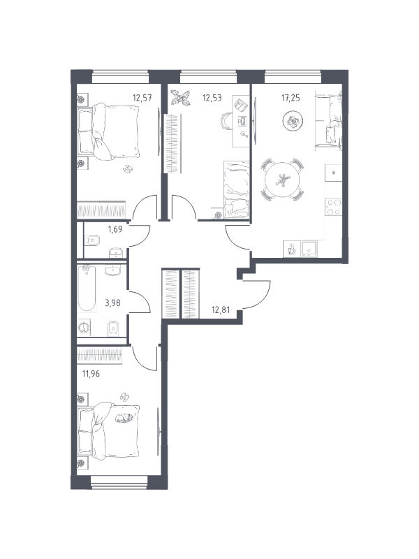 4 ккв (Евро) 72,8 м²
