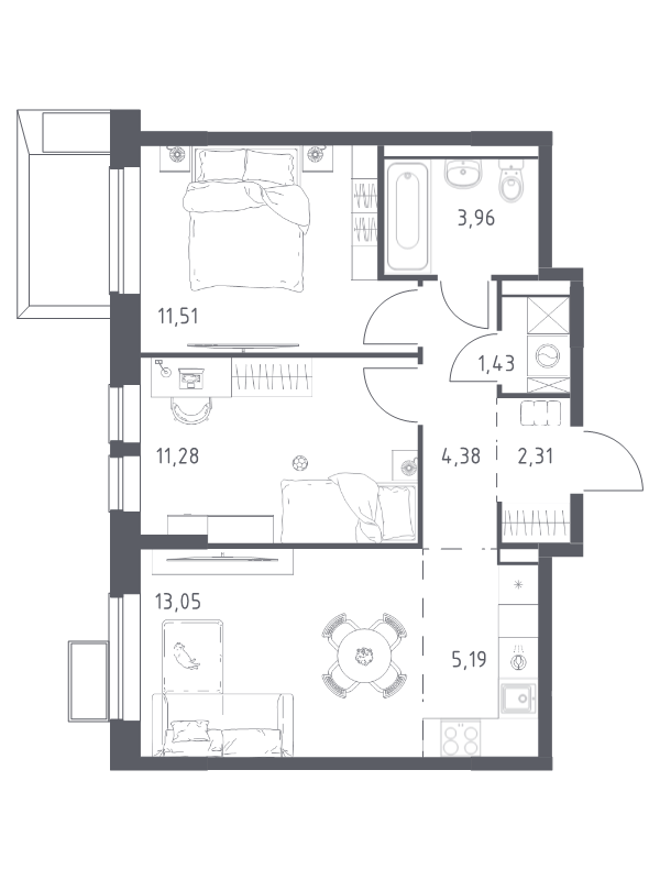3 ккв (Евро) 53,1 м²