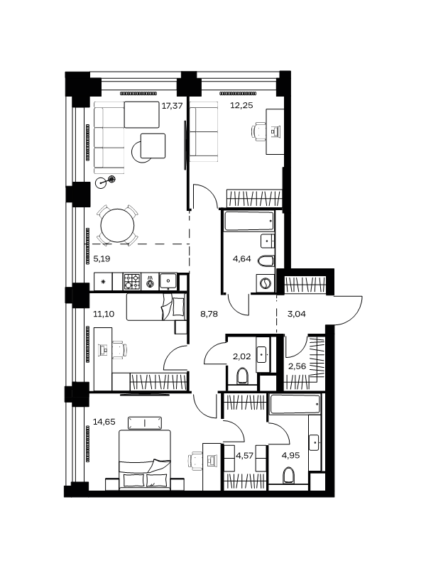 4 ккв (Евро) 91,1 м²