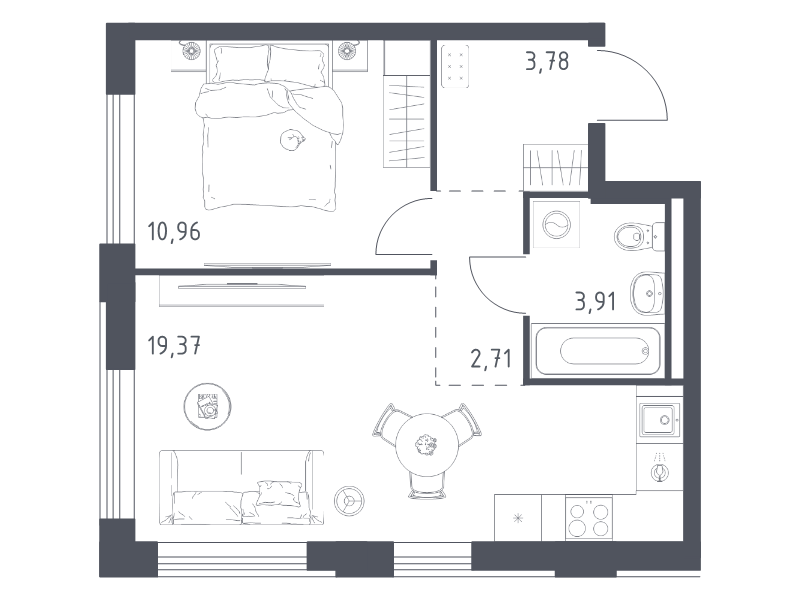 2 ккв (Евро) 40,7 м²