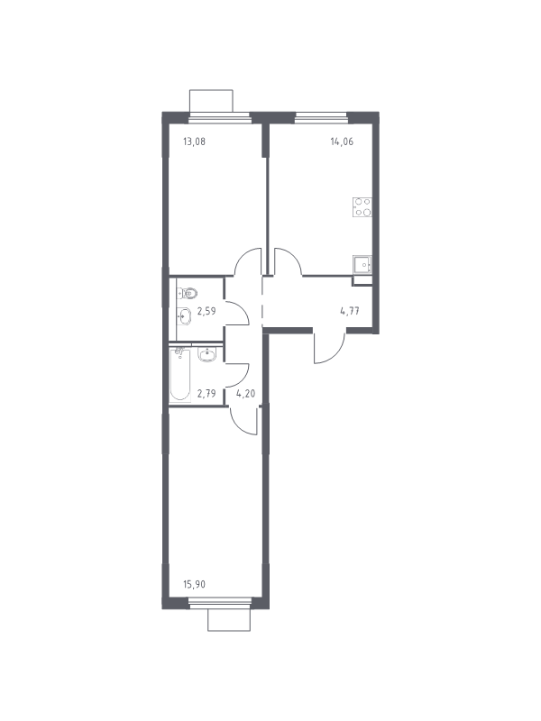 2 ккв 57,4 м²