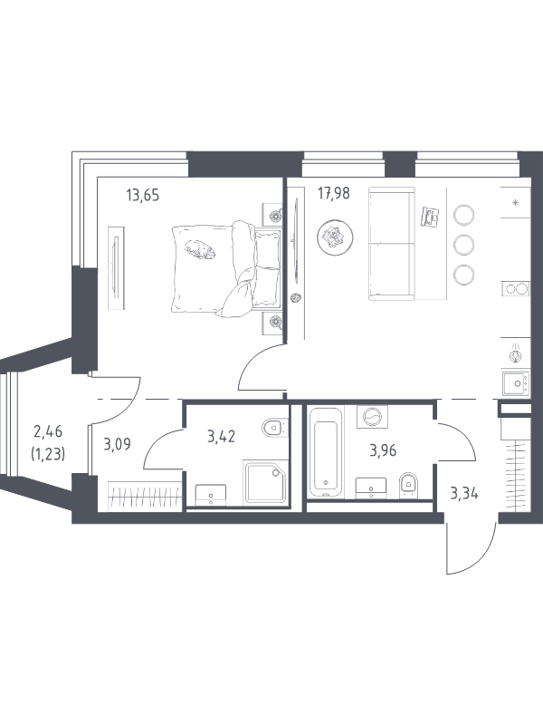 2 ккв (Евро) 46,7 м²