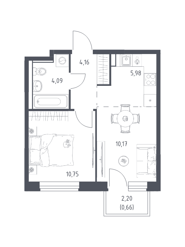 2 ккв (Евро) 35,8 м²