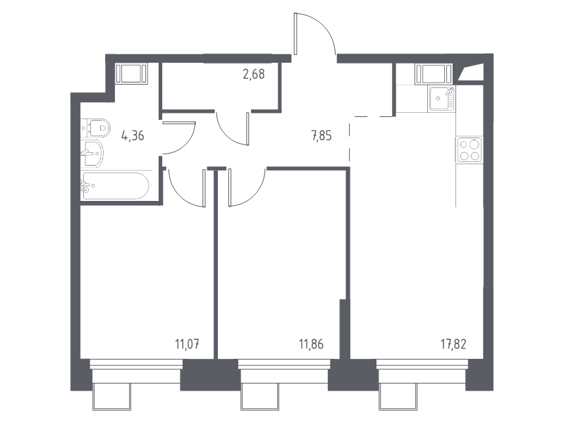 3 ккв (Евро) 55,5 м²