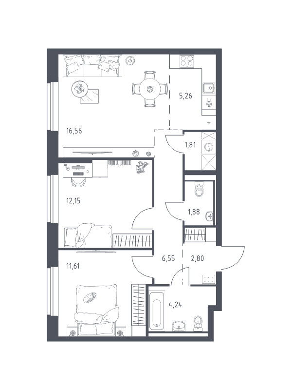 3 ккв (Евро) 62,9 м²