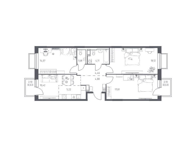 4 ккв (Евро) 82 м²