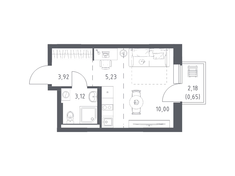 Студия 22,9 м²