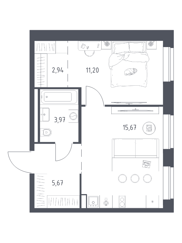 2 ккв (Евро) 39,5 м²