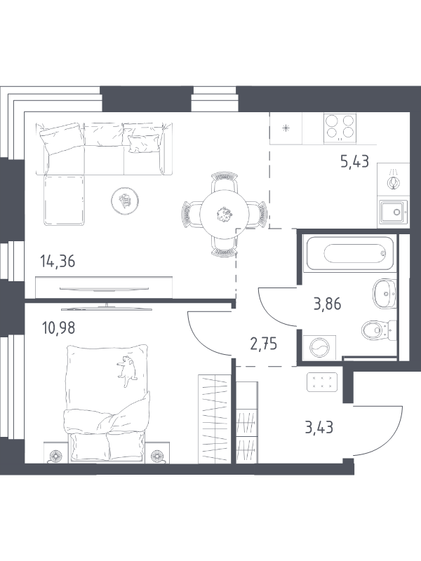 2 ккв (Евро) 40,8 м²