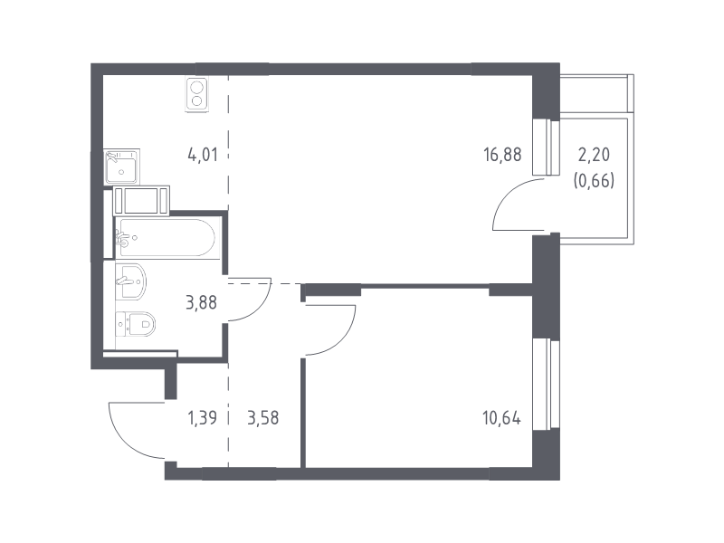 2 ккв (Евро) 41 м²
