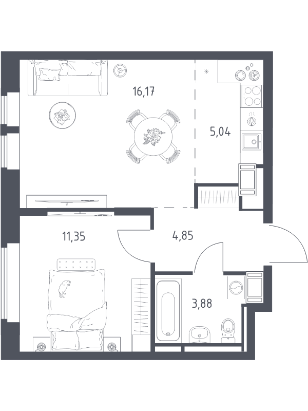 2 ккв (Евро) 41,3 м²