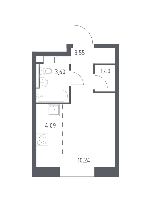 Студия 22,9 м²