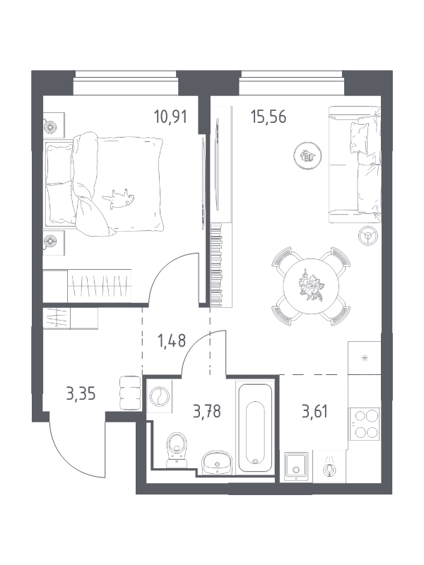 2 ккв (Евро) 38,7 м²