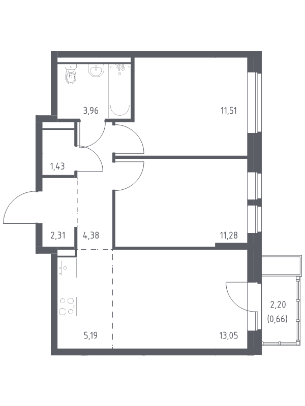 3 ккв (Евро) 53,8 м²
