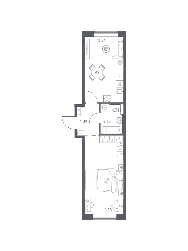 2 ккв (Евро) 44,3 м²