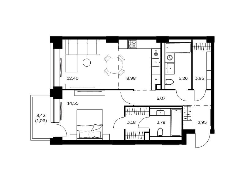 2 ккв (Евро) 61,2 м²