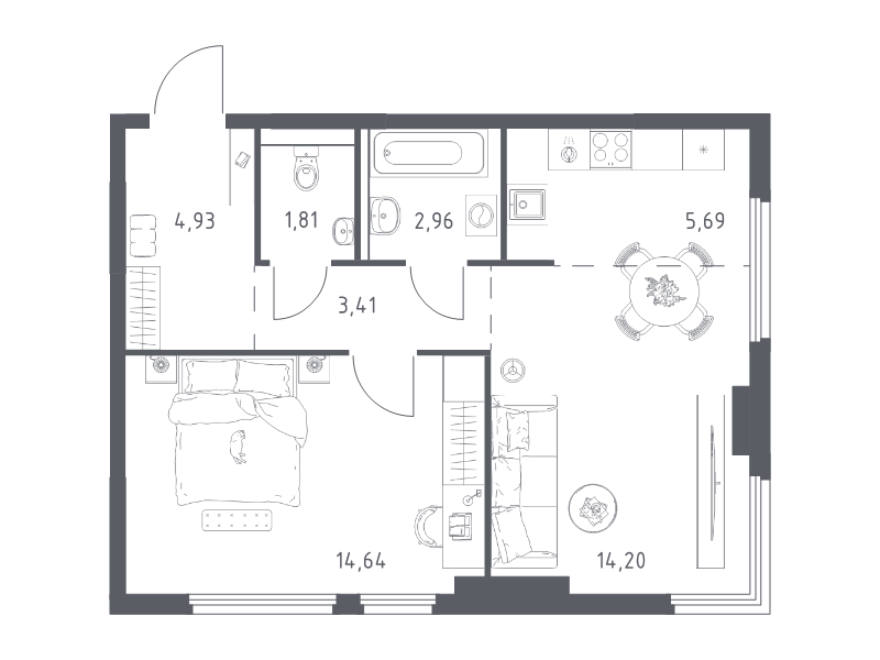 2 ккв (Евро) 47,6 м²