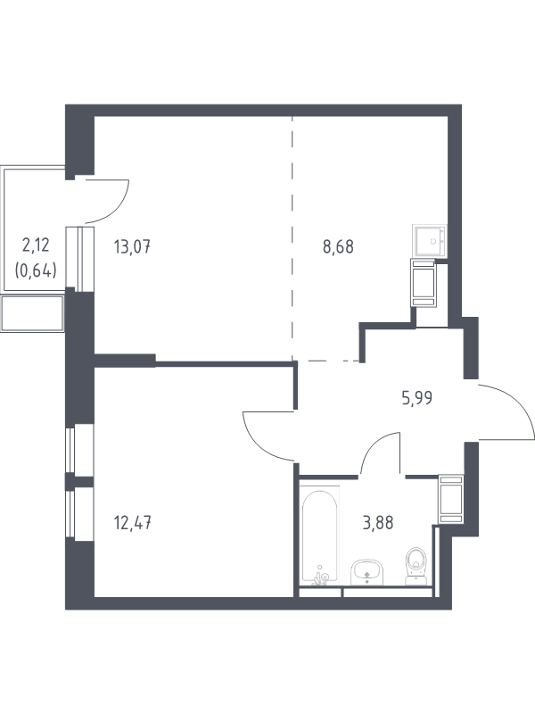 2 ккв (Евро) 44,7 м²
