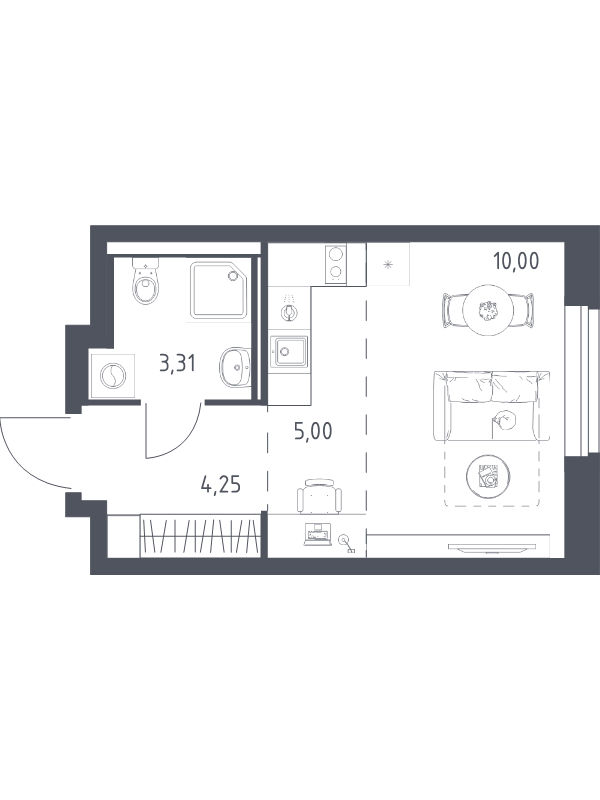 Студия 22,6 м²