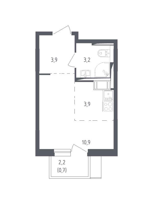 Студия 22,1 м²